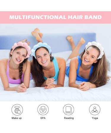 4 Pack Sponge Headband Set for Women - Cute Clouds Spa and Makeup Headbands in Black, White, Pink, and Blue - Perfect for Skincare and Makeup Removal - Buy Online on GoSupps.com