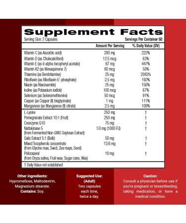 CoQ10 Cardiovascular Supplement 150mg Coenzyme Q10, Nattokinase, Pomegranate, Garlic & Lysine for Blood Cholesterol, Circulation, Heart Plus CoQ10 Supplement for Men & Women, 120 Capsules by Rhoziva - Buy Online on GoSupps.com
