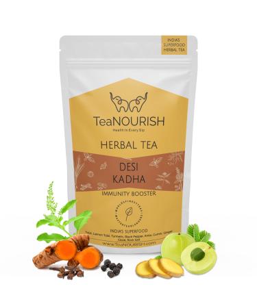 Teenourish Desi Kadha |Herbal tea to strengthen immunity |Indian superfoods turmeric Amla Tulsi ginger and rock salt |Relaxing and warming |100% of course-100 g Desi Kadha 100g pack - Buy Online on GoSupps.com
