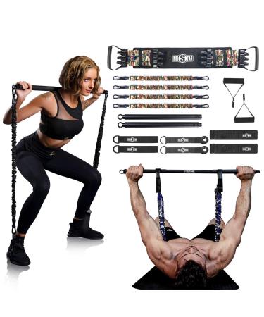 INNSTAR Resistance Bands Bar Exercise Bands Attachment 38" Black Max Load 800lb for Home Gym Workout Full Body Workout Power Lifting Fitness Bar Camo Green