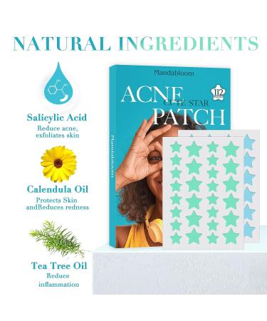 Acne Pimple Patch 112 Patches with Tea Tree & Calendula Oil - Hydrocolloid Acne Dots for Face - Cute Green & Blue Star-Shaped Pimple Stickers - Buy Online on GoSupps.com