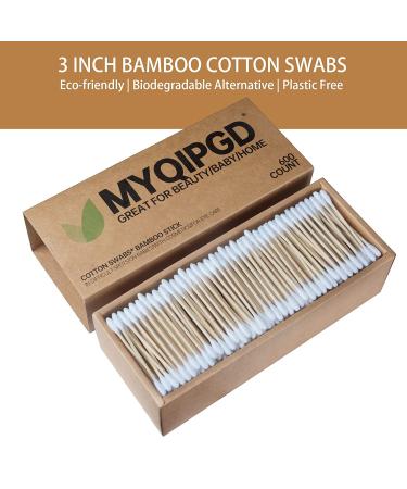 MYQIPGD Bamboo Cotton Swabs 600 Count - Biodegradable & Organic Wooden Qtips Cotton Swabs | Natural Cotton Buds | 3.0 inch (600 Bamboo) - Buy Online on GoSupps.com
