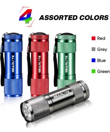 Gearlite Mini LED Flashlight 4-Pack - Aluminum Waterproof Kids Flashlight with Lanyard & 12 AAA Batteries for Camping & Outdoor Adventures - Buy Online on GoSupps.com