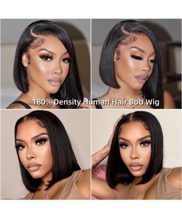 YIBUSI 12 Inch Human Hair Bob Wig 13x4 Frontal Lace, 180% Density Straight Bob Lace Front Wig for Black Women - HD Lace, Pre Plucked, Glueless - Buy Online on GoSupps.com