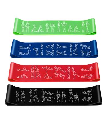 Amonax Resistance Bands Set for Women and Men Exercise Fitness Home Gym Bands for Legs and Glutes and Arms. Yoga Pilates Resistant Band Mini Loop Bands Therapy Stretch Band Green+Blue+Red+Black One Size