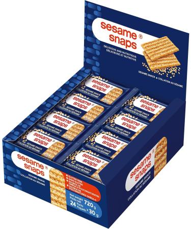 Sesame Snaps Classic 24 Pack 720g - Nut-Free High Protein Snack Bars Individually Wrapped Vegan Low Calorie School & Adult Healthy Snack