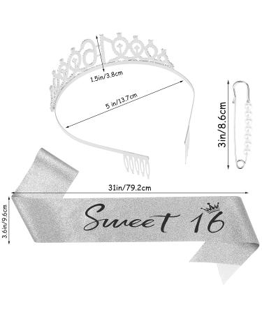 Sophisticated Silver 16th Birthday Tiara and Sash Kit - Sweet 16 Decorations & Gifts for Girls - Buy Online on GoSupps.com