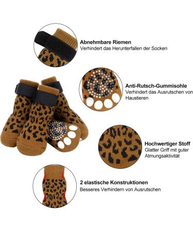 Petloft Anti-Slip Dog Socks - 4 Pack Slide-Resistant for Small to Medium Dogs & Cats Adjustable Fastening Tape Ideal for Indoor Use (M Khaki Paw) - Buy Online on GoSupps.com