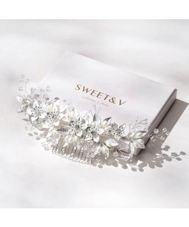 SWEETV Rhinestone Bride Wedding Hair Comb with Pearl Bridal Hair Piece - Handmade Crystal Hair Clip for Women and Girls in Silver - Buy Online on GoSupps.com