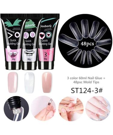 Anself Nail Extension Gel Kit - 3PCS * 60g Gel + 48Pcs Mold Tips | Builder Set for Quick Dry Nail Art Tools - ST124-3 - Buy Online on GoSupps.com