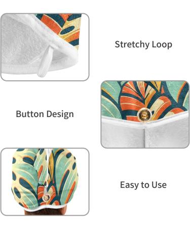 Monstera Leaf Retro Hair Towel 2 Pack | Super Absorbent Quick Dry Hair Turbans for Women & Girls | Stylish & Functional Hair Drying Solution - Buy Online on GoSupps.com