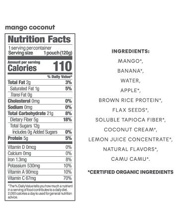 Noka Superfood Fruit Smoothie Pouches (Mango Coconut) 12-Pack - Vegan, Gluten-Free, Organic with Flax Seed, Prebiotic Fiber & Plant Protein - 4.22oz Squeeze Pouches - Buy Online on GoSupps.com