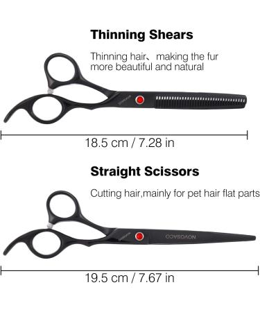 Novosaco 7-Inch Professional Dog Grooming Scissors Set | Rustproof 4-Part Pet Care Shears for Dogs & Cats - Straight Bent Thinning - Black - Buy Online on GoSupps.com