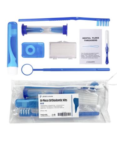 Blue Orthodontic 8 Piece Braces Care Kit - Complete Dental Cleaning Set for Teeth with Travel Toothbrush Wax Floss Brackets Cleaner - Essential Oral Care for Orthodontia & Braces Maintenance 8 Piece Blue