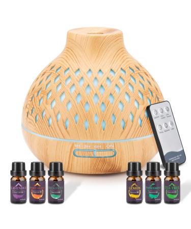 SPLITSKY 400ML Essential Oil Diffuser Remote Control Aroma Diffuser with 6 Essential Oils Gift Set Electric Scent Nebulizer Air Humidifier with 14 Colour Lights for home bedroom Yellow