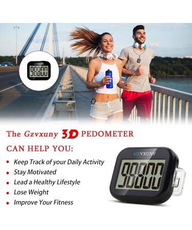 Buy GZVXUNY 3D Pedometer with Clip - Large LCD Display Simple Design No App Needed | Best Black Walking Pedometer for Accurate Step Tracking - Buy Online on GoSupps.com
