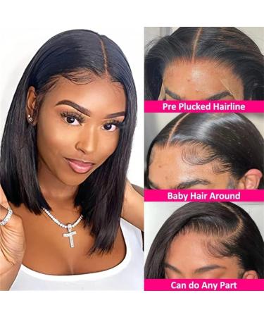 YIBUSI 12 Inch Human Hair Bob Wig 13x4 Frontal Lace, 180% Density Straight Bob Lace Front Wig for Black Women - HD Lace, Pre Plucked, Glueless - Buy Online on GoSupps.com