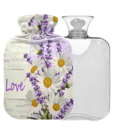 NAANLE hot water bottle with reference vintage daisy lavender transparent hot water bottle heat bottle for back pain relief handfoot warmer neck heat and cold therapy 1l