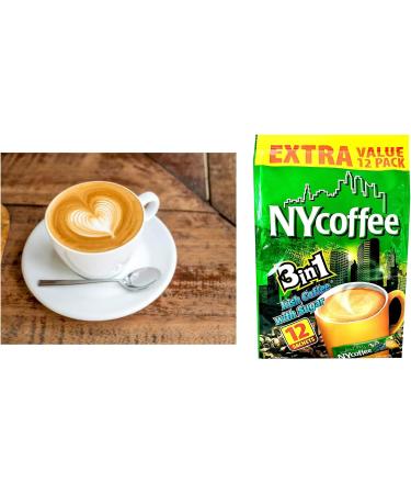 NYCoffee 3 in 1 Instant Coffee sachets|3 Flavours - Salted Caramel Vanilla & Irish Flavours Bundled with Temas Store Coffee Stirrers & Coffee Sleeves & Reusable Plastic Coffee Cup|36 Coffee Sachets - Buy Online on GoSupps.com
