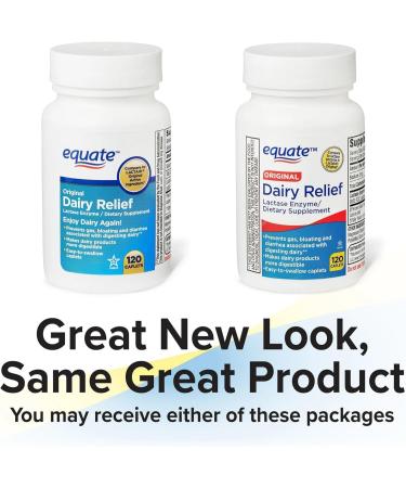 Dairy Relief Caplets Original Lactase Enzyme 120 Pills by Equate (Pack of 1) + Sticker - Buy Online on GoSupps.com