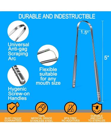 Tongue Scraper & Cleaner - 100% Stainless Steel Fights Bad Breath 3 Pack for Adults & Kids | Optimal Oral Care - Buy Online on GoSupps.com