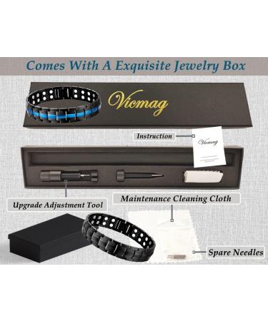 VicMag Men's Magnetic Arm Band - 2PC Ultra Strength Titan Steel Strap with 3500 Gauss Magnets Adjustable Gift Box Included (Blue & Black) - Buy Online on GoSupps.com