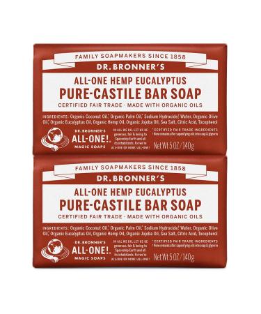 Dr. Bronner's - Pure-Castile Bar Soap (Eucalyptus 5 ounce 2-Pack) - Made with Organic Oils For Face Body and Hair Gentle and Moisturizing Biodegradable Vegan Cruelty-free Non-GMO Eucalyptus 5 Ounce (Pack of 2)