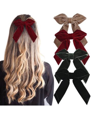 DEEKA 6 Large Velvet Bows Hair Clips Barrettes for Women and Girls - 4 Pack (Red+Black+Dark Green+Brown) - Buy Online on GoSupps.com