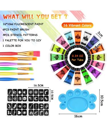 AOOWU UV Glow Face Body Paint Set - 16 Neon Fluorescent Colors - Non-Toxic Makeup Kit for Adults & Kids - Perfect for Parties & Carnivals - Buy Online on GoSupps.com