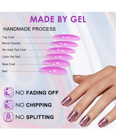 Coconut Pink Chrome Square Press On Nails - 24 PCS Metallic Fake Acrylic Nails | Short & Medium Coffin Style - High-Quality Glue-On Nail Art - Buy Online on GoSupps.com