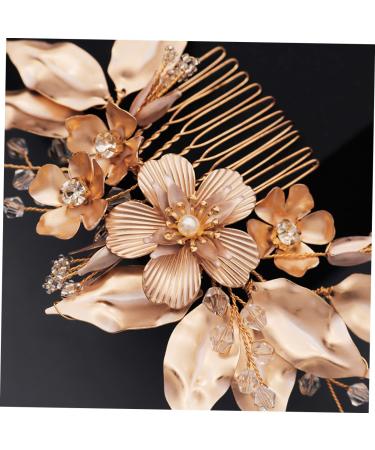 Housoutil Golden Flower Hair Comb Pearl Bead Hair Pins Bridal Hair Clip Bridal Hair Side Comb Hair Combs for Women Crystal Wedding Alloy Hair Comb Bride The Flowers Accessories - Buy Online on GoSupps.com
