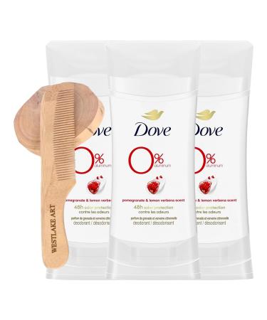 0% Aluminum Free Deodorant Stick 2.6 Oz Pomegranate & Lemon Verbena Scent Long-Lasting Odor Protection For Soft Skin Non-Irritating Underarm Deodorant Bundled With Wooden Comb Pack Of 3