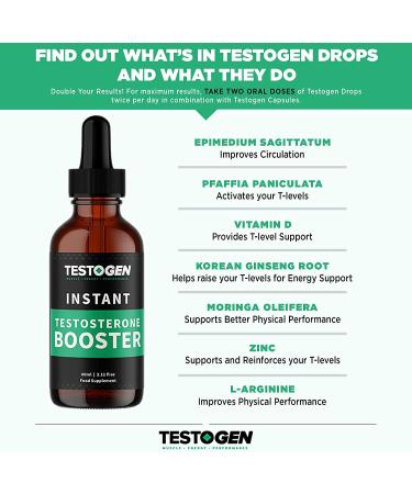 Testogen Men's T-Level Support Liquid Drops | Vitamin D, Zinc, L-Arginine | 60ml Fast-Release Formula | Mood, Energy, Lean Muscles Support | Herbal & All-Natural - Buy Online on GoSupps.com