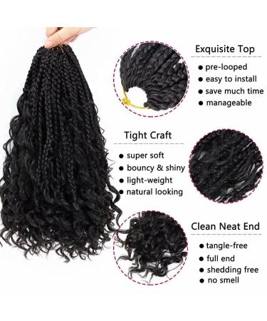 Boho Box Braids Crochet Hair 14 inch 8 Packs - Curly Ends Goddess Box Braids for Black Women | 1B# Color - Buy Online on GoSupps.com