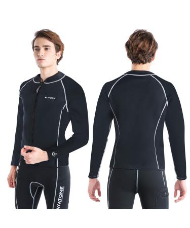 LayaTone Wetsuit Top for Men Women 3mm Neoprene Suit with Long Sleeve Tops for Scuba Diving Surfing Canoeing Adults Zipper Wet Suit Tops Black Large