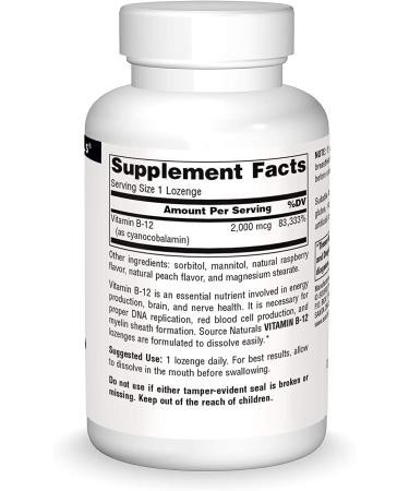 Source Naturals B-12 2000 mcg - 100 Lozenges for Energy & Metabolism - Buy Online on GoSupps.com