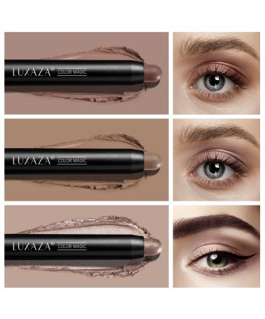 LUXAZA 3Pcs Neutral Brown and Pink Eyeshadow Stick Set - Matte and Shimmer Creamy Pencils - Waterproof, Long-Lasting Smoky Eye Makeup - Buy Online on GoSupps.com