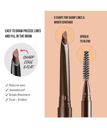 Kiss New York Professional Eyebrow Pencil - Dual-Sided Retractable Brow Definer D-Shape Design Cruelty-Free Silky Smooth Texture - Chocolate Brown - Buy Online on GoSupps.com