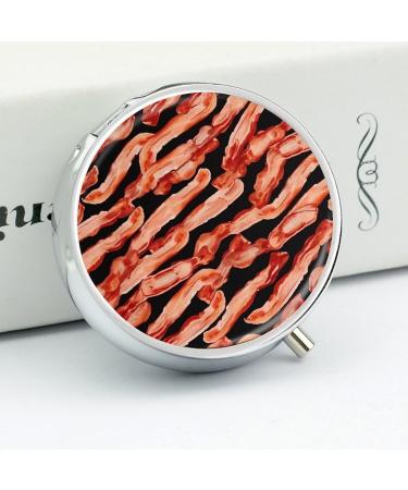 Round Pill Box - Bacon Pattern Print 3 Compartment Portable Medicine Organizer Decorative Metal Pocket Pill Case - Buy Online on GoSupps.com