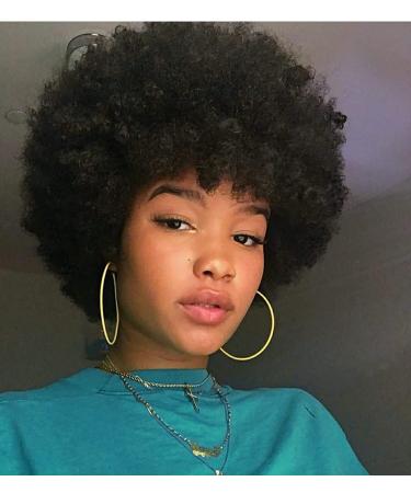 XTrend 8 inch short afro confused curly wigs black fluffy afro curly hair synthetic wig heat -resistant wigs soft springs curls hair wigs for black women 1b# 8 inch (pack of 1) 1b#