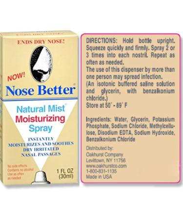 OAKHURST COMPANY Nose Better Natural Mist Moisturizing Spray, 1 Fl Oz (Pack of 1) - Buy Online on GoSupps.com