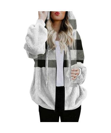 Hanxiulin fleece plush jacket fluffy warm zipper wool jacket ladies hoodie hooded sweater basic hooded jacket ladies coat elegant oversized bladder bladder brilliant winter warm trench coat black m