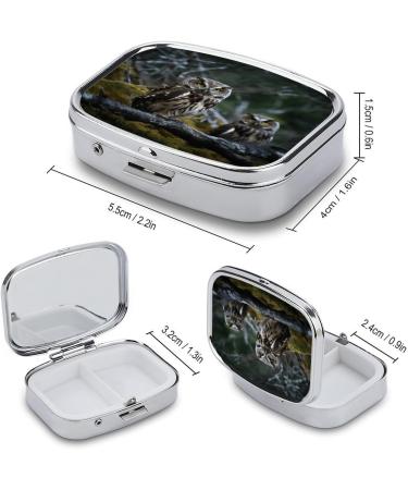 Pill Box with Wild Owl Birds Print | 2 Compartment Decorative Metal Pill Organizer for Pocket or Purse - Buy Online on GoSupps.com