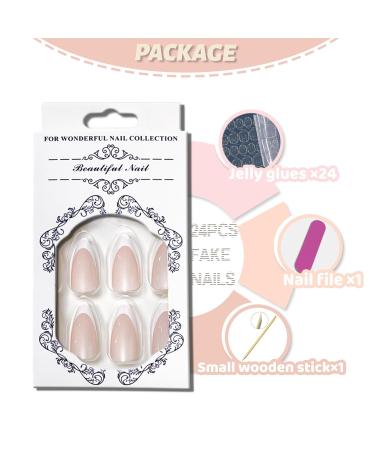 YOSOMK French Tip Press on Nails | Medium Almond Fake Nails with Chrome Designs | Glossy Nude Mirror Acrylic Nails for Women - Buy Online on GoSupps.com