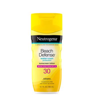 Neutrogena Beach Defense Water-Resistant Body Sunscreen Lotion with Broad Spectrum SPF 30  Oil-Free  PABA-Free  Oxybenzone-Free & Fast-Absorbing Sun Protection Against UVA/UVB Rays  6.7 fl. oz