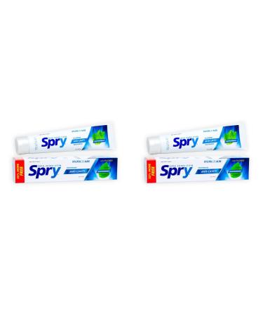 Spry Peppermint Anti-Cavity Xylitol Toothpaste (Pack of 2) with non-GMO Cranberry Extract Aloe Vera Leaf Juice Stevia Powder and Natural Sodium Flouride Paraben-free and Sorbitol-free 5 oz.