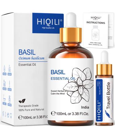 HIQILI Basil Essential Oil Pure Natural Basil Oil for Skin Diffuser -3.38 Fl Oz. Basil 100.00 ml (Pack of 1)