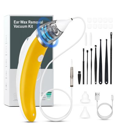 Ear Vacuum Wax Remover Ear Wax Removal 5 Levels Strong Suction Ear Wax Remover USB Charge Ear Wax Vacuum Reusable Ear Wax Removal Kit Electric Ear Wax Remover for Adults and KidsYellow)