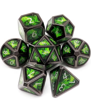 Haxtec Metal Dice Set D&D Acid Splash Real Scene Black Green Polyhedral DND Dice W/PU Leather Dragon Eye Dice Bag for TTRPG Dungeons and Dragons Gifts