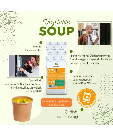 VENESSA VVS1 Pack of 2 Fine Vegetable Stock Sachets - 1 kg - Vending Machine Soup - Vegetable Soup - Vegetarian Soup - Lump-Free Vegetable Soup - Quick Preparation - Suitable for - Buy Online on GoSupps.com